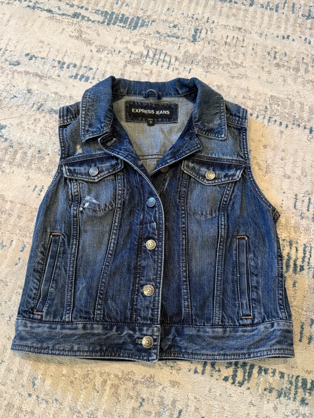 Express Dark Blue Denim Vest with Button Detail